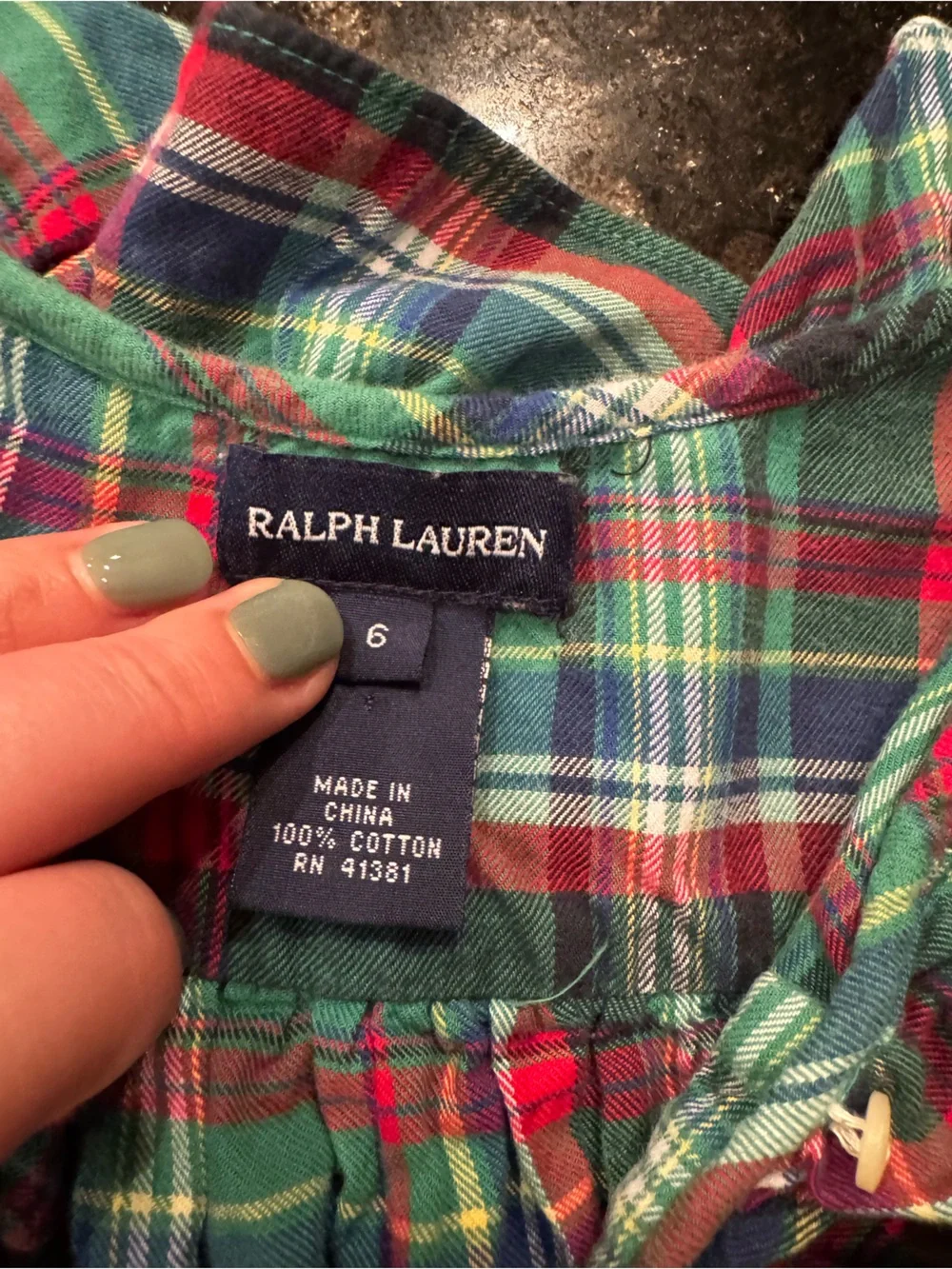 Ralph Lauren Girls Green Plaid Cotton Dress – Size 6